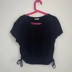 黒　Y2K ショート丈　サイドルーシングTシャツ　GU ブラック