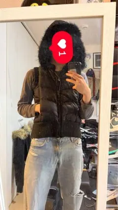 メンズ　レディース　フード付きブラックダウンベスト S〜Mサイズ相当