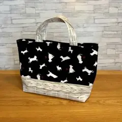 シルエット ドッグ かご柄 小さめトートバッグ （マグネットホック付き）