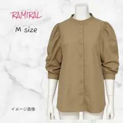 RAMIRAL ブラウス ギャザー 5分袖 カーキ Mサイズ 送料無料 古着