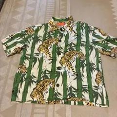 トラと竹のプリント 半袖シャツ L