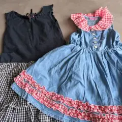キッズ服セット 黒 水色 ノースリーブ 130