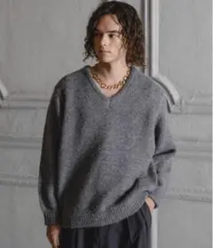 Casper John ウールミックスVネックニット　グレー