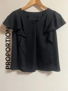 PROPORTION ネイビーフリル袖ブラウス3