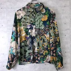 ZARA ザラ レトロ サイケ 古着 フローラル 花柄 長袖 ポリシャツ