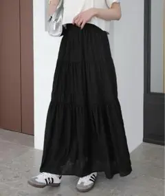 ワッシャー加工ティアードロングスカート　黒　値下げしました