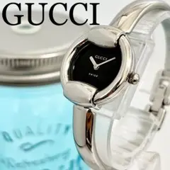 129 GUCCI グッチ時計 レディース腕時計 ブラック シルバー バングル