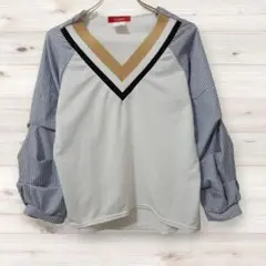 D0045 エスジェイフェリー Tシャツ 長袖 ロンT(40)白 ストライプ総柄