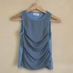 【美品】forksy. ドレープノースリーブトップス 青
