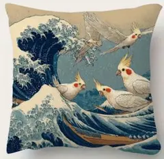 鳥柄 クッションカバー オカメインコ 浮世絵風 45×45cm