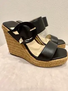 JIMMY CHOO ブラックウェッジサンダル35