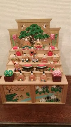 一刀彫　立雛　神泉　御雛　ひな人形　共箱　豆雛人形　ひなまつり　レトロ 一刀彫 立雛 神泉 御雛 ひな人形 共箱 豆雛人形 ひなまつり