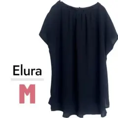 Elura エルーラ　シフォンブラウス　ブラック　M 半袖　プリーツ　シャツ
