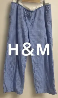 H&M 水色ストライプ イ－ジ－パンツ