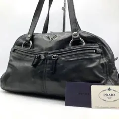 《最高級》 PRADA トートバッグ オールレザー 三角ロゴ 黒 肩掛け◎