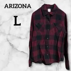 ARIZONA【キッズL】赤と黒 チェック柄 長袖シャツ 背中レース カジュアル