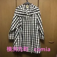 横浜元町　Comia　ロング　チェック　ウールブレンド　コート　ピーコート 横浜元町 Comia ロング チェック ウールブレンド コート