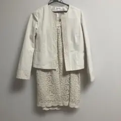 アイボリー　ノーカラー　スーツセット　レース　　サイズ1