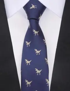 【おすすめ商品】恐竜刺繍入り メンズネクタイ　ブルー