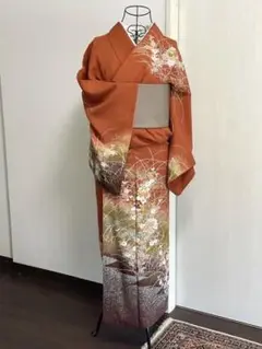 ◎訪問着 金銀彩/友禅/地模様・紗綾形 正絹 身丈148