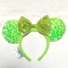 ディズニーパークス　 ミニー　カチューシャ　スパンコール　蛍光グリーン