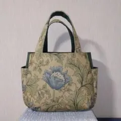 ウイリアムモリス　アネモネ　ブルー　チュウリップ型バッグ　ハンドメイド