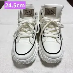 ホワイト ハイカット 厚底スニーカー　39 24.5cm