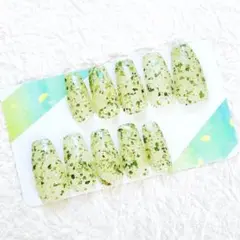 【現品限り】 ネイルチップ 和紙 和風 緑 グリーン