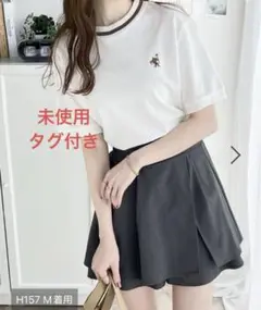 未使用　タグ付き　半袖　ワンポイント刺繍　Tシャツ　オフホワイト　綿100％