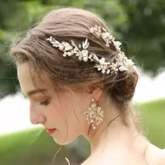 ☆2点セット☆ヘッドドレスu0026ピアス(イヤリング)ウエディング結婚式ゴールド