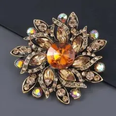 ブローチ イエロー 黄色 水晶 クリスタル 花 キラキラ レディース ピンバッジ