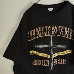 BELIEVER 半袖Tシャツ ブラック 十字架 プリントTシャツ