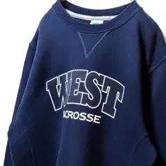 ラッセルアスレティックウェストラクロス スウェットトレーナーネイビー紺色古着