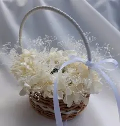 紫陽花、かすみブリザーブド、リングピローかご、リングピローカゴ。