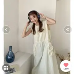 ローリーズファーム　ポケット付きドロストロングワンピース　エクリュF