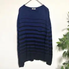 ジーユーGU 薄手ニットプルオーバー　ボーダー　ネイビー　ゆったり　男女兼用　M