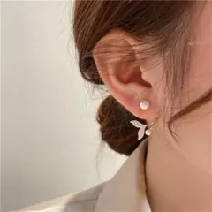 パールピアス ゴールド 韓国 イルカ 尾びれ イヤーカフ風 シルバー925