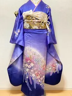 振袖セット 辻が花 深いブルーに銀通し 作家物 落款 正絹