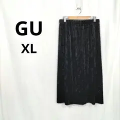 GU/ジーユー ▶ ベロア調プリーツスカート XL 黒 ロング丈 ウエストゴム
