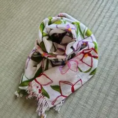 花柄マフラー フリンジ付き