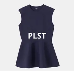 美品◆PLST ホールガーメント®ペプラムノースリーブセーター　紺色　S
