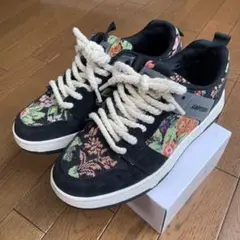 花柄 刺繍 スニーカー 黒 メンズ レディース
