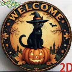 ハロウィン 黒猫 ブリキ看板