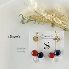 ▪マーブル鈴丸ビーズ×メタル＆ccbビーズチャームピアス／イヤリング