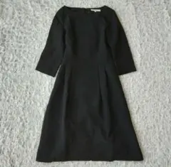 【洗える】アンタイトル　八分袖タックワンピース　フォーマル　2（M）黒