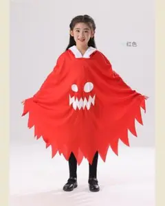 ハロウィン おばけポンチョ 赤 可愛い 仮装 100-110㎝ キッズ お化け
