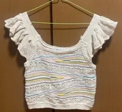 ZARA フリル袖 ニットベスト クリーム