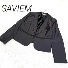 SAVIEM ショート丈テーラードジャケット ブラック　ツヤ感　フック