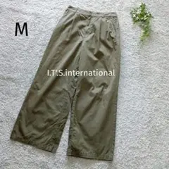 ☆イッツインターナショナル　ワイドパンツ　カーキ　М　ウエスト後ろゴム　3780