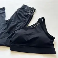 ワンショルダー ヨガウェア ブラトップ＆レギンス セット ブラック 編み上げ